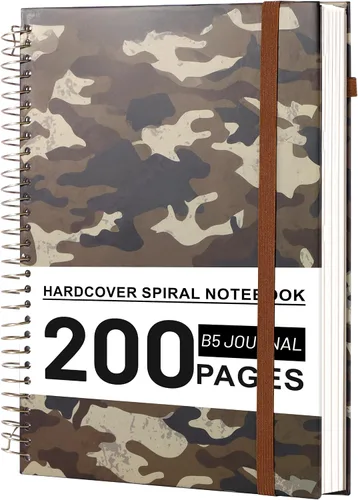 Vista 9 de Yoment Cuaderno de espiral B5 con bolsillos para carpeta, 200 páginas de tapa dura, diario de rayas universitarias, papel grueso de 3.53 oz/m²