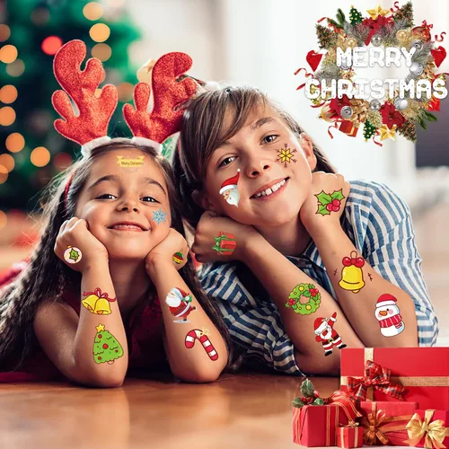 Vista 3 de 240 tatuajes temporales de Navidad para niños, calcomanías de tatuajes impermeables de seguridad a granel, rellenos de calcetines, la mejor opción