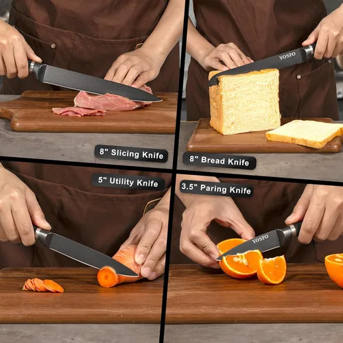 Vista 7 de Juego de cuchillos con bloque y afilador, 15 piezas de cuchillos de cocina con bloque, juego de cuchillos japoneses de acero inoxidable de alto