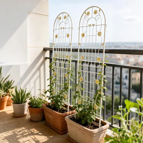 Vista 9 de Paquete de 2 enrejados de jardín de metal para plantas trepadoras, 71 pulgadas de alto, color blanco crema, valla de jardín, enrejado a prueba