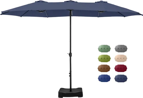 Vista 12 de GREEN PARTY Sombrilla de patio rectangular de 15 pies con base incluida, sombrilla de mesa de doble cara con manivela, sombrillas grandes