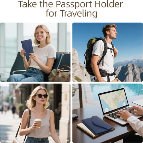 Vista 128 de Zoppen - Billetera de viaje con bloqueo RFID multiusos (Ver.4) Portatarjetas de pasaporte y vacunas, organizador de documentos de tres pliegues