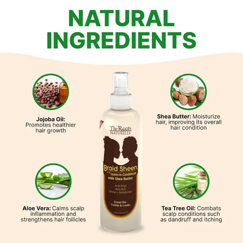 Vista 4 de The Roots Naturelle Braid Sheen Braid Braid Spray 12 onzas líquidas Acondicionador sin enjuague con manteca de karité Enriquecido