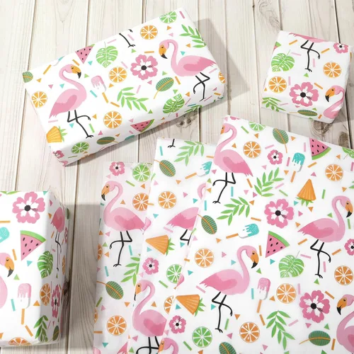 Vista 3 de JarThenaAMCS 100 hojas de papel de seda hawaiano, papel de regalo tropical, hojas de palma, flamenco, papel decorativo para manualidades, verano