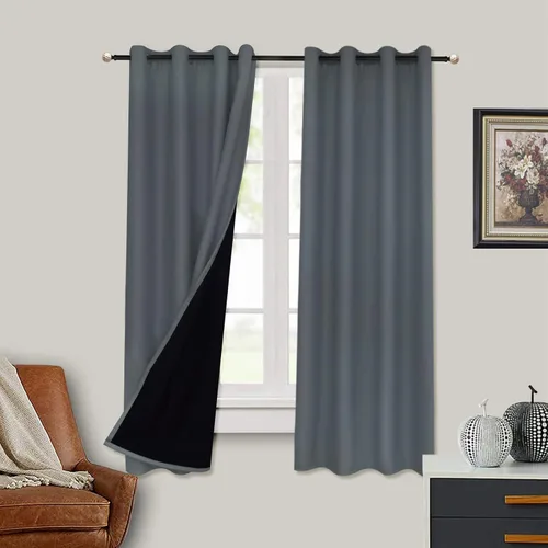 Vista 9 de Cortinas opacas para dormitorio con línea negra, 100 % opacas, con aislamiento térmico, cortinas largas para sala de estar, tratamiento de ventanas