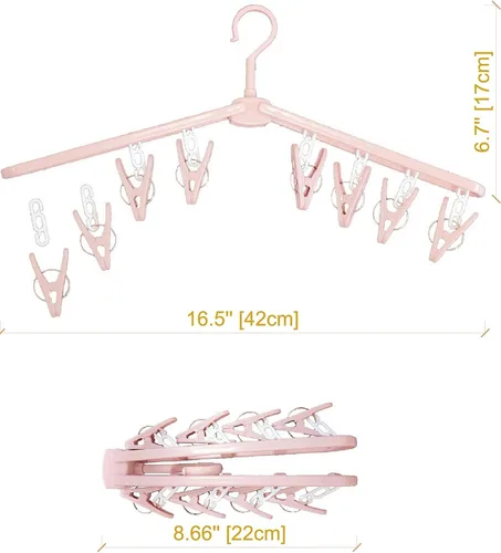 Vista 4 de Perchas plegables de viaje para ropa con clips, estantes de secado de ropa, calcetines de lencería de plástico antideslizante para faldas, perchas