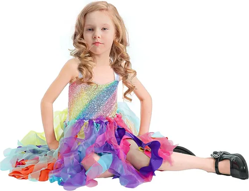 Vista 5 de Vestido tutú para niñas, vestido de tul con lentejuelas, vestido de princesa para niñas pequeñas, disfraz de fiesta de cumpleaños brillante
