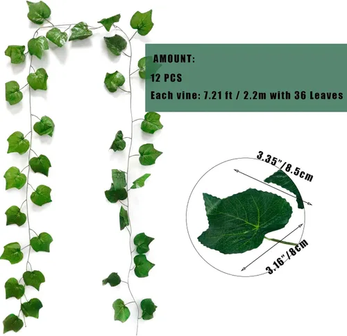 Vista 2 de Guirnalda de follaje de hojas verdes artificiales de 87 pies, decoración de hojas verdes sintéticas, plantas colgantes falsas para dormitorio