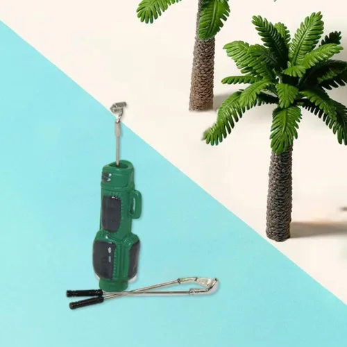 Vista 7 de Palos de golf de casa de muñecas, accesorios para exteriores en miniatura, bolsa de golf, palos de golf, modelo en miniatura, verde
