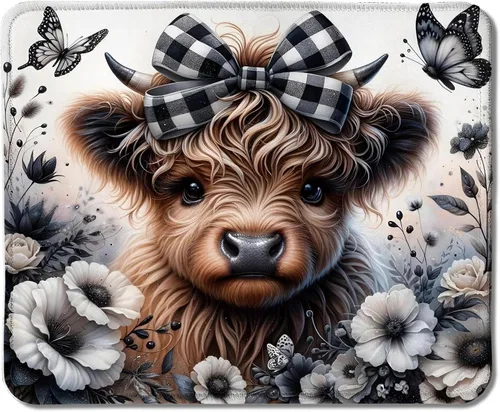 Vista 8 de Highland - Alfombrilla de mouse de vaca con lazo rosa coqueta floral para mouse inalámbricos, computadora portátil, accesorios de escritorio, 9.5 x