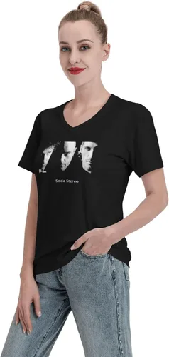 Vista 4 de Soda Stereo Womens T Shirt Loose Casual Short Sleeve V-Neck Tshirt