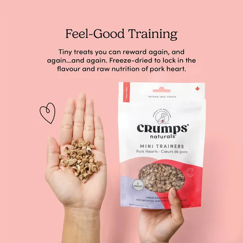 Vista 7 de CRUMPS NATURALS Mini Trainers - Corazones de cerdo liofilizados, 1.9 onzas, golosinas para perros