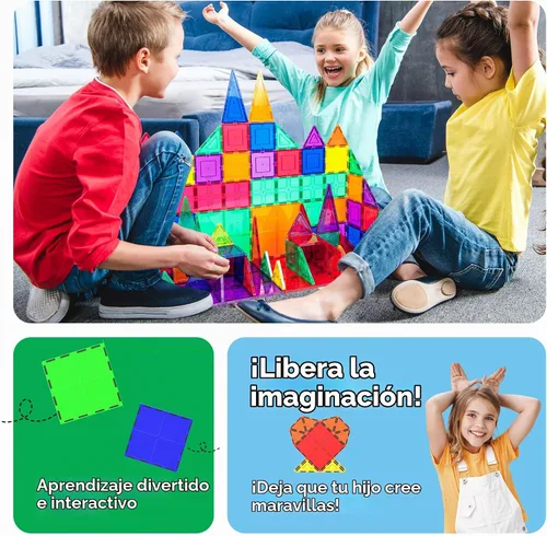 Vista 5 de PicassoTiles Bloque de construcción magnético de 4 piezas de azulejos magnéticos de forma cuadrada grande juguete de construcción STEM kit