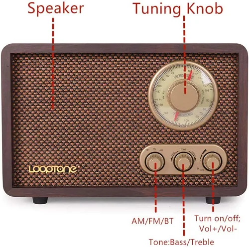 Vista 9 de LoopTone Radio FM AM Radio retro de madera con Bluetooth Play MP3 y antena integrada altavoz para cocina, sala de estar, café
