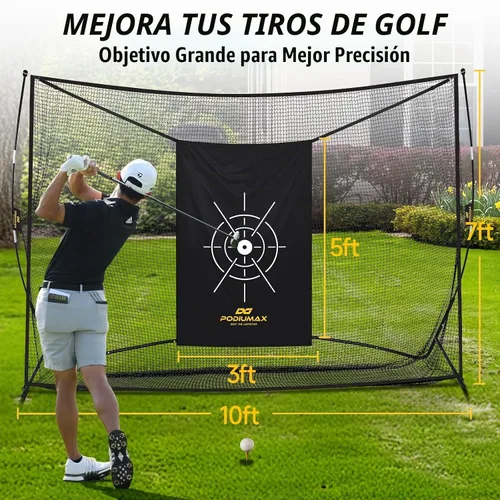 Vista 7 de PodiuMax Red de golf, red de práctica de golf de 10 x 7 pies con objetivo de seda que reduce el ruido, conduce pelotas reales, redes de golpeo
