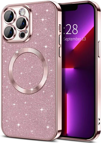 Vista 20 de Hython para iPhone 16 Funda con chispas brillantes, fundas transparentes magnéticas con protector de lente de cámara [Compatible con MagSafe]
