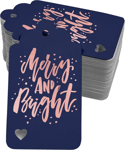 Vista 32 de Etiquetas colgantes con texto en inglés "Merry and Bright" (50 unidades)