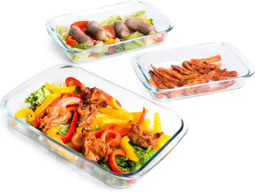Vista 11 de Juego de 8 bandejas de vidrio templado para hornear con tapas sin bisfenol A. Apto para horno, microondas, refrigerador y lavavajillas, 0.8L, 1.5L