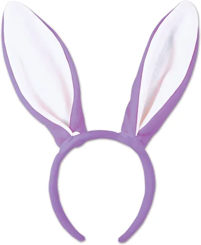 Vista 2 de Beistle Diadema de felpa con orejas de conejo de Pascua, talla única, color lavanda/blanco Plush Rabbit Ear Costume Accessory, Headband for Easter