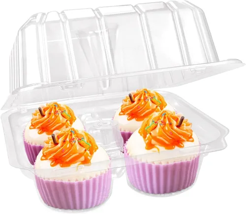 Vista 9 de Paquete de 40 cajas de plástico transparente para cupcakes de 4 compartimentos, soportes para cupcakes de 4 cavidades, recipientes transparentes