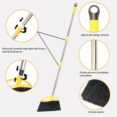 Vista 9 de Escoba de cerdas suaves para interiores, escoba angular con mango largo, escobas de barrido suave para pisos, escoba de cocina Soft bristles