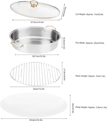 Vista 2 de Juego de ollas de vapor ovaladas de acero inoxidable 304, gran capacidad, olla de cocina casera con plato