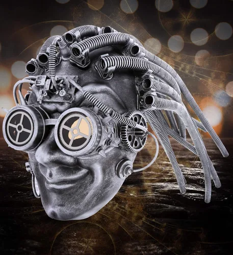 Vista 5 de Attitude Studio Steampunk Smiling Joker - Gafas de máscara completa color plateado