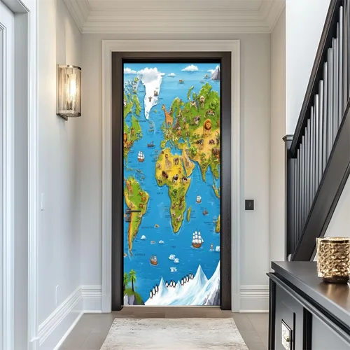 Vista 21 de Calcomanías para puerta, arte de pared 3D con mareos, color blanco y negro, colores primarios, murales, papel tapiz autoadhesivo para puerta, póster