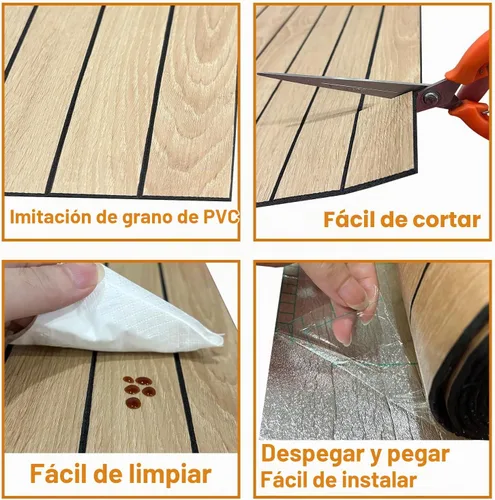 Vista 6 de Yutianli Panel de Pared de Listones de PVC Despegar y Pegar 118" x 15.7" Panel de Listones de Madera Falsa Grano de Madera de Roble Artificial