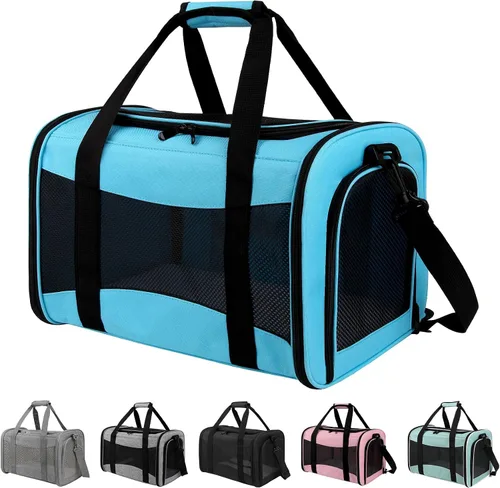 Vista 16 de Transportadores de mascotas de lados suaves para gatos, perros de menos de 15 libras, aprobado por la TSA aerolínea con 4 ventanas ventiladas