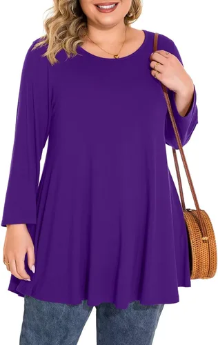 Vista 12 de BELAROI Blusas tipo túnica de manga 3/4 para mujer, talla grande, cómoda para usar con leggings, estilo casual 5-Winered