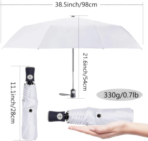 Vista 3 de FDJASGY - Sombrilla de viaje plegable y compacta para protección UV para apertura y cierre automático resistente al viento a la lluvia y al 999