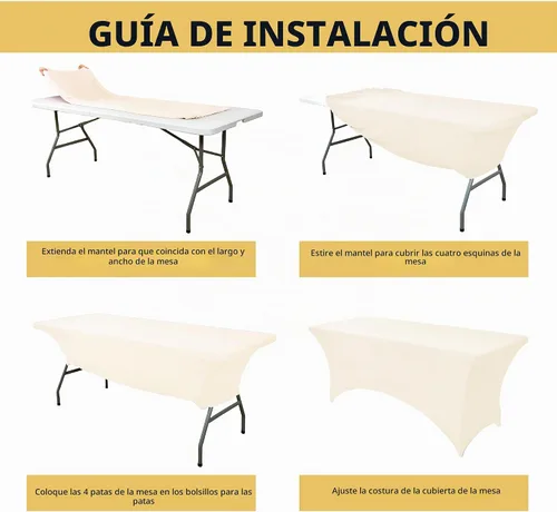 Vista 5 de Paquete de 2 Cubiertas de Mesa de Spandex de 4 pies para Mesas Plegables Rectangulares - Manteles Elásticos Ajustados Resistentes a las Arrugas Beige