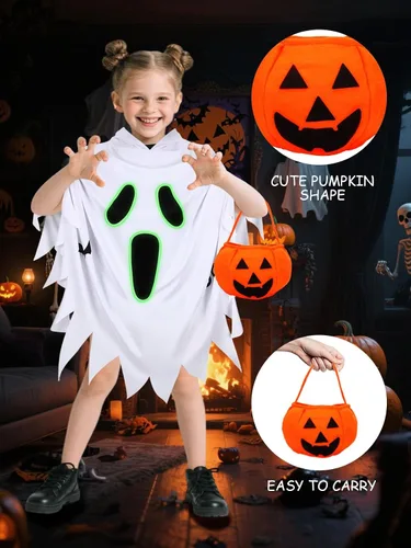 Vista 2 de Disfraz de fantasma de 3 piezas para niños, capa blanca