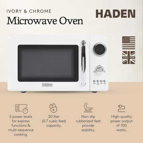 Vista 2 de Haden Horno microondas de 700 vatios y 0.7 pies cúbicos con controles digitales, descongelación e inicio instantáneo para encimera, pequeño