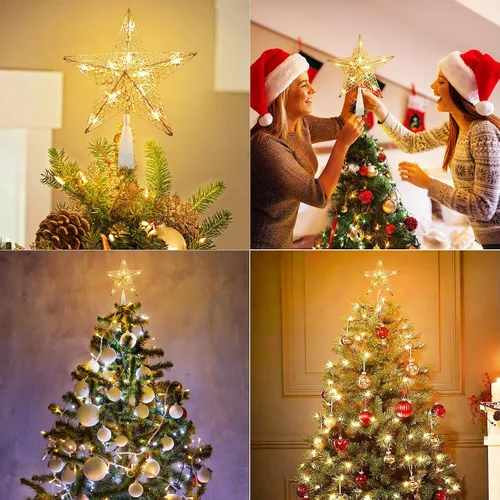 Vista 5 de BrizLabs Luces de Estrella para la Copa del Árbol de Navidad, Enchufables de 9" Pentagrama Luces para la Copa del Árbol de Navidad, Certificadas UL