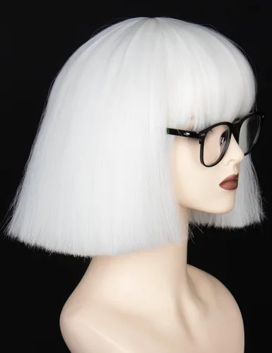Vista 5 de miss u hair Peluca corta y esponjosa blanca para hombres y mujeres con gafas negras, para fiesta, Halloween, cosplay, peluca