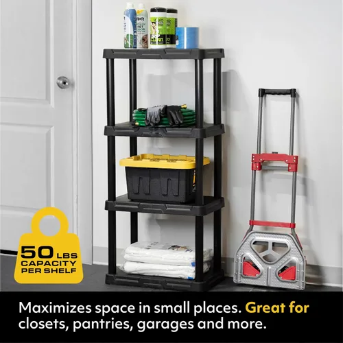 Vista 3 de CENTREX CX 4-Tier (48”H x 22”W x 14.25”D) Plastic Storage Shelving Unit (Black), Light Duty, 50lbs Per Shelf Capacity, for Indoor Storage and