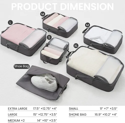 Vista 90 de BAGAIL 4 Set/6 Set Ultraligero Compresión Embalaje Cubos Organizador de Embalaje para Accesorios de Viaje Equipaje Maleta Mochila