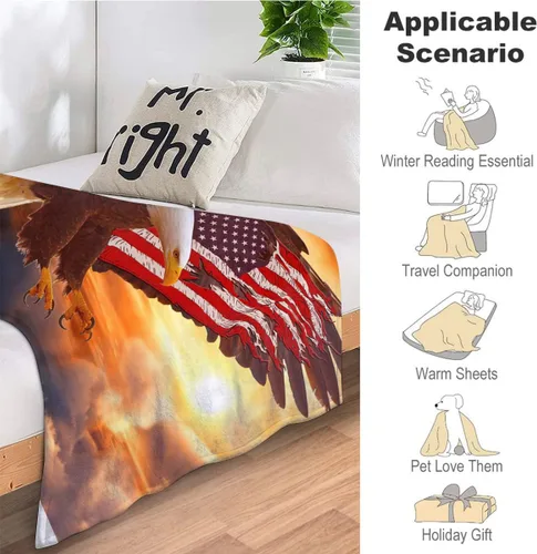 Vista 5 de Manta de águila calva con la bandera estadounidense y águila, manta decorativa de águila calva, regalos para hombres, manta de franela de vellón