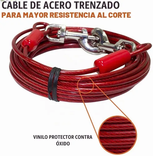 Vista 4 de BV Cable de amarre para perros de 30 pies – Cable resistente para perros de hasta 125 libras – Reflectante y libre de óxido con clips giratorios