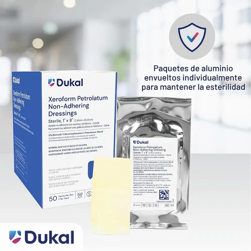 Vista 6 de Dukal Xeroform Gasa de vaselina, estéril, 1 pulgada de ancho x 8 pulgadas de largo (caja de 50), 212