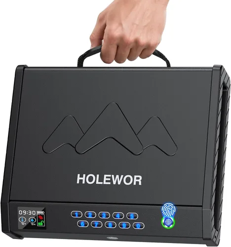 Vista 9 de HOLEWOR - Caja fuerte para pistolas, cajas fuertes biométricas para pistolas con pantalla LCD de temperatura y humedad, caja fuerte para pistolas