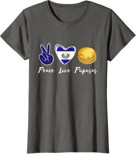 Vista 9 de Pupusas Lover Love Peace El Salvadaor Camiseta Comida Salvadoreña