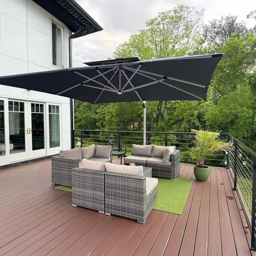 Vista 71 de PURPLE LEAF Sombrilla de patio de 9 x 12 pies con luces, sombrilla rectangular voladiza para exteriores, funciona con energía solar, LED