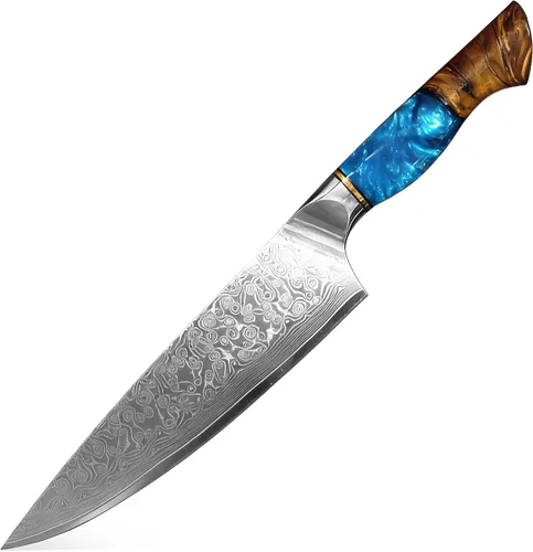 Vista 8 de Cuchillo de cocina de Damasco, acero de damasco de 67 capas, juego de cuchillos de chef profesionales de 13 pulgadas para cocina, mango ergonómico