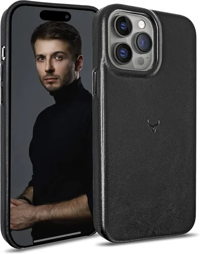Vista 25 de Funda de piel auténtica, funda de piel antiarañazos de grano completo encerada con aceite, compatible con iPhone 12 Pro Max, a prueba de golpes