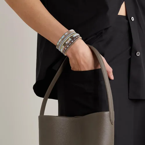 Vista 4 de Long tiantian Pulsera de cuero multicapa hecha a mano, pulseras bohemias de cristal trenzado en capas para mujeres, pulseras de cuero, joyería