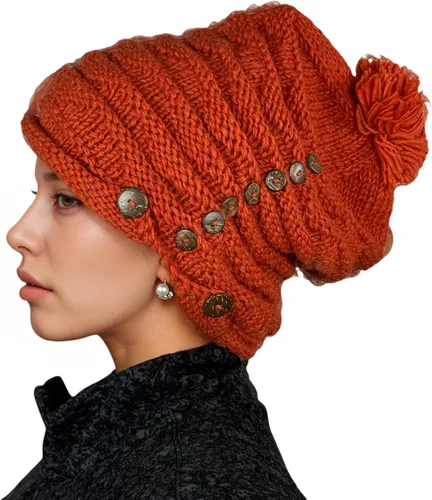 Vista 7 de Agan Traders 1414 - Gorro de punto de lana acanalada, cálido, de gran tamaño, grueso, suave, con forro polar holgado Borgoña