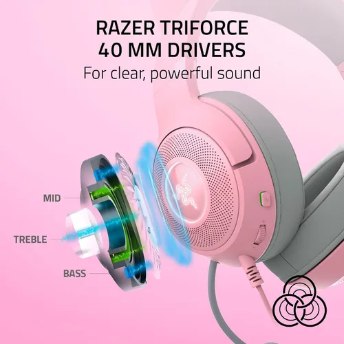 Vista 5 de Razer Kraken Kitty V2 Auriculares USB con cable orejas de gatito RGB Chroma - Iluminación reactiva de transmisión - Micrófono cardioide HyperClear